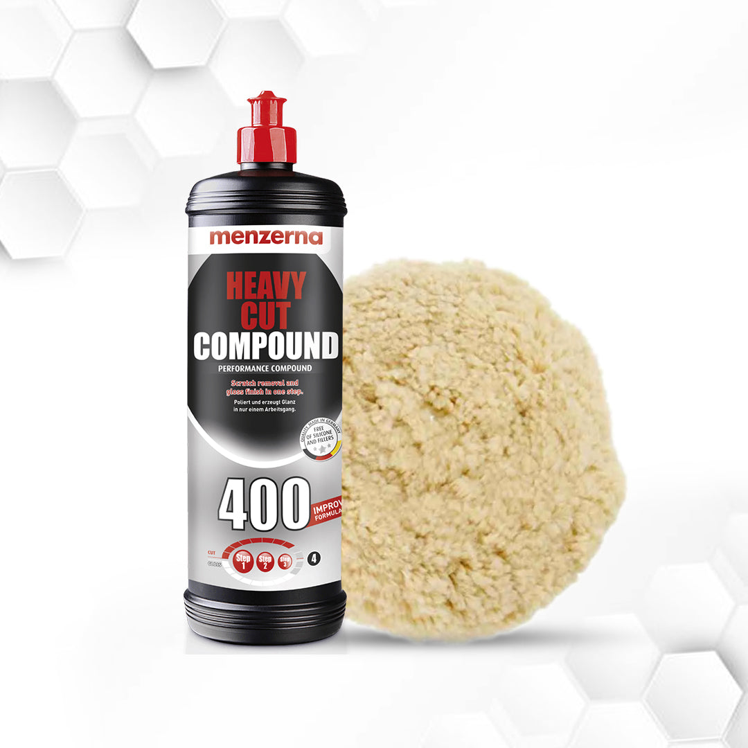 Menzerna 400 Heavy cut compund with 8 Inch Rotary Wool Pad