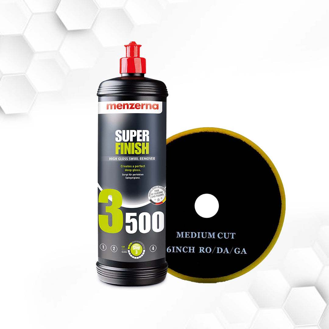 Menzerna 3500 Spuer Finished With 6 Inch Medium Cut Pad