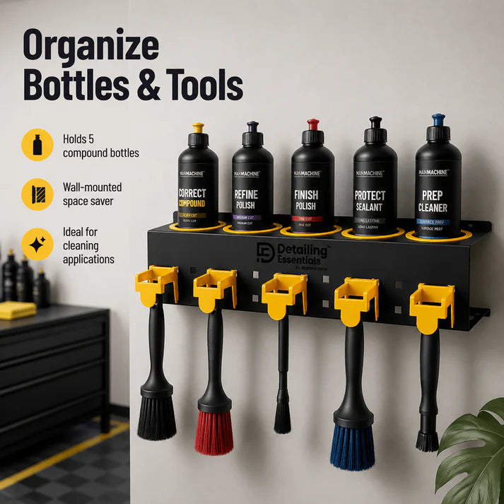 Detailing Essentials Compound Bottle Holder | Polishing Bottle & Brush Organizer