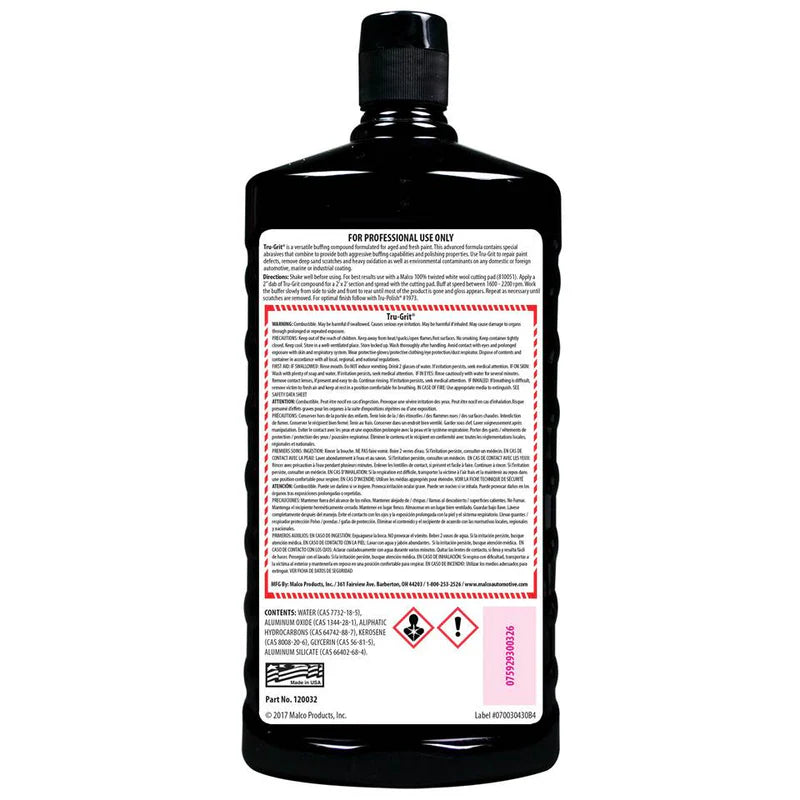 MALCO TRU-GRIT HEAVY DUTY CUTTING AND PAINT CORRECTION COMPOUND 32 OZ
