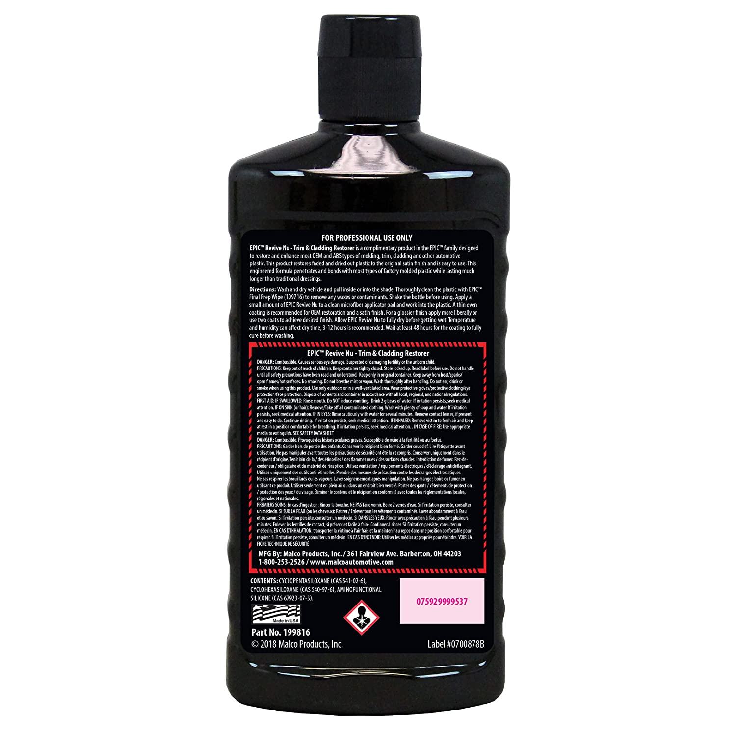 MALCO EPIC REVIVE NU CLADDING & TRIM RESTORER BOTTLE 16OZ